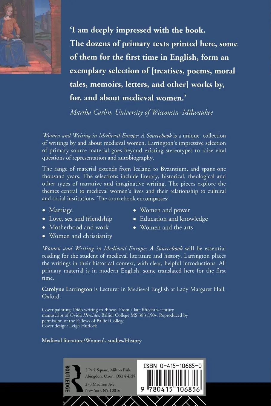 Rückseite: 9780415106856 | Women and Writing in Medieval Europe | A Sourcebook | Larrington