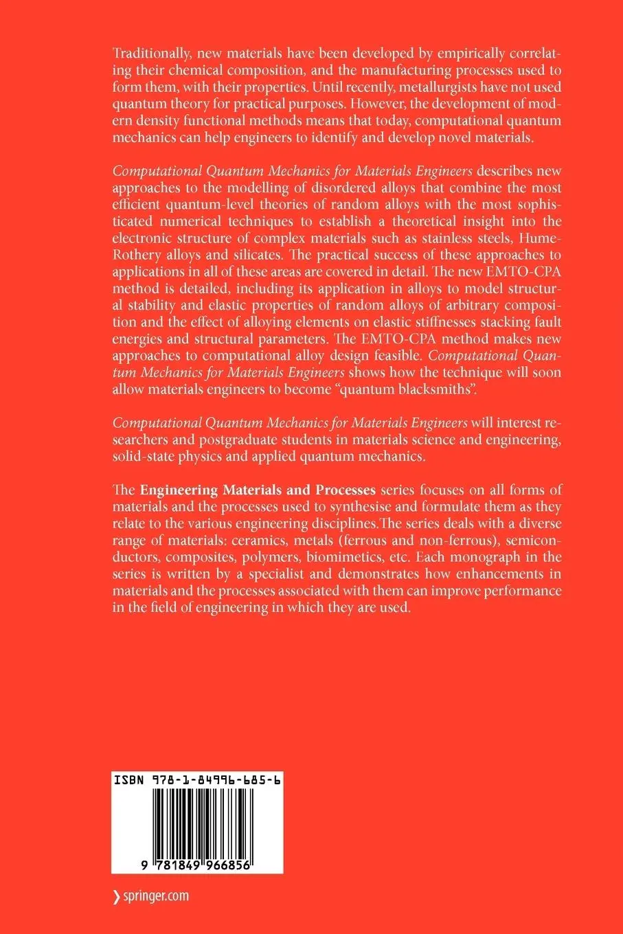Rückseite: 9781849966856 | Computational Quantum Mechanics for Materials Engineers | Vitos | Buch