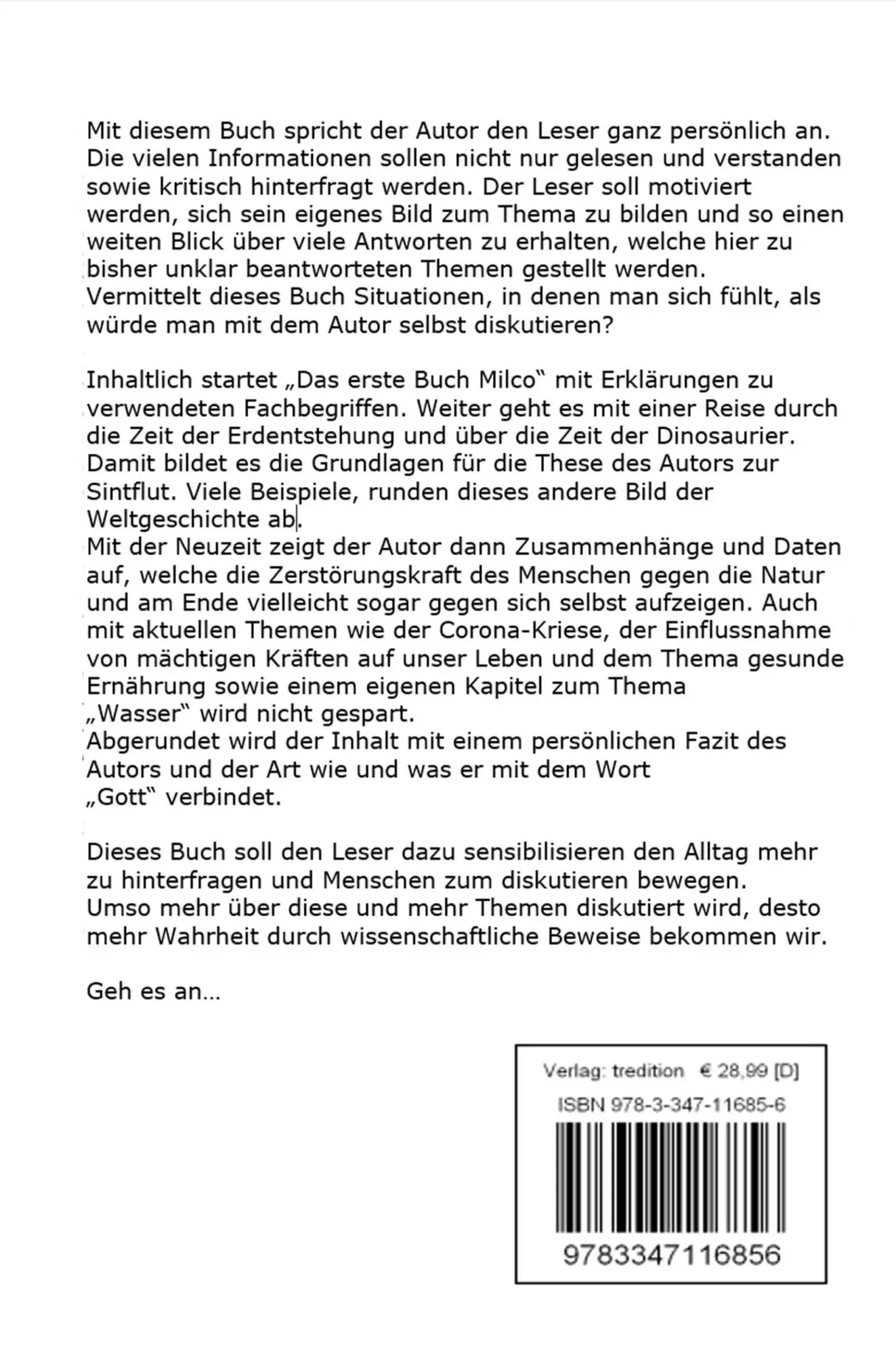 Rückseite: 9783347116856 | Das erste Buch Milco | Ein Versuch, Verständnis zu schaffen | Schubert