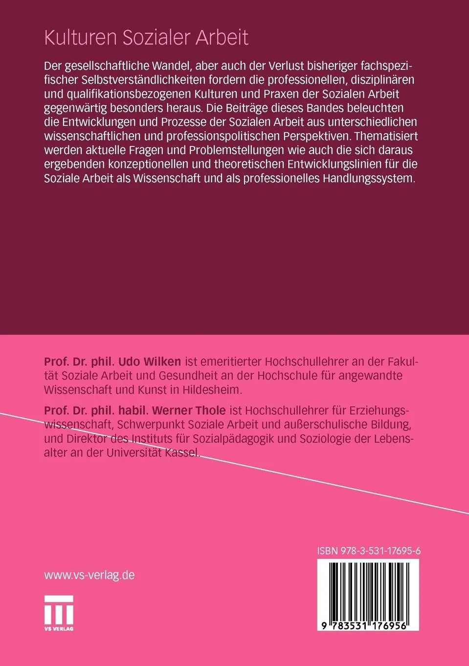 Rückseite: 9783531176956 | Kulturen Sozialer Arbeit | Werner Thole (u. a.) | Taschenbuch | 225 S.