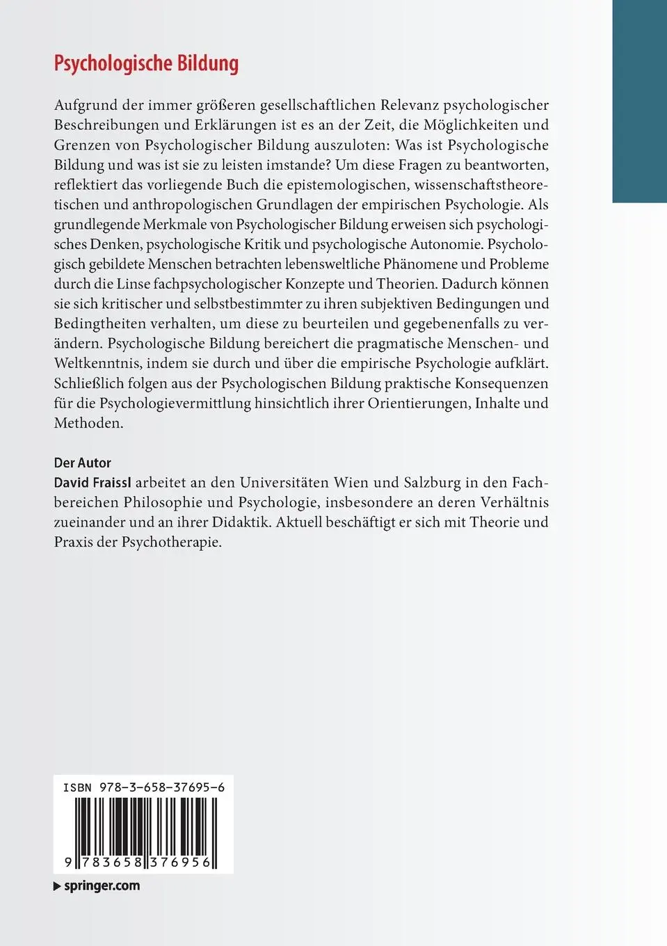 Rückseite: 9783658376956 | Psychologische Bildung | Eine philosophische Annäherung | Fraissl