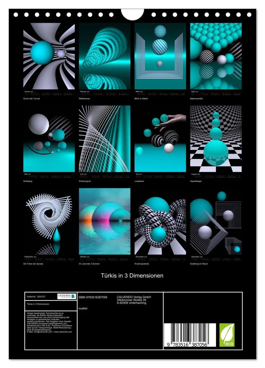 Bild: 9783516387056 | Türkis in 3 Dimensionen (Wandkalender 2026 DIN A4 hoch), CALVENDO...