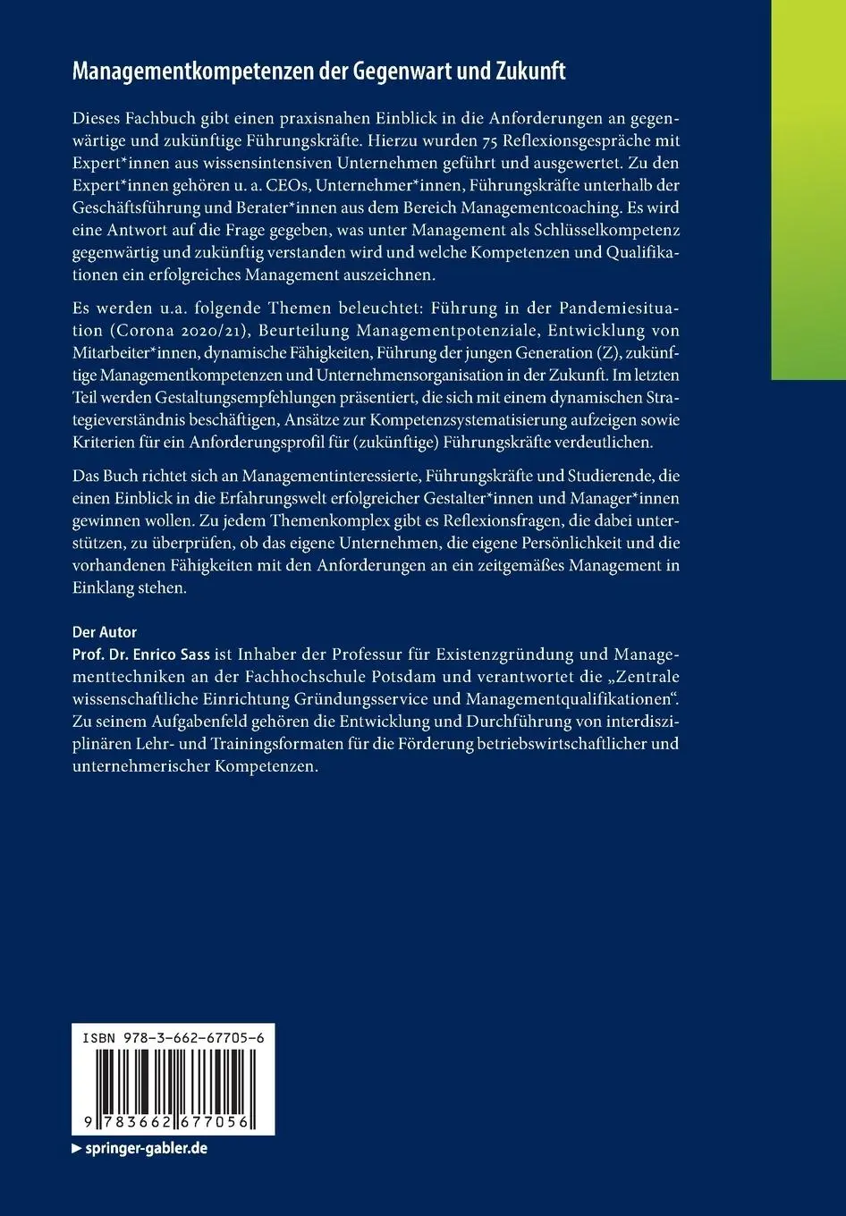 Rückseite: 9783662677056 | Managementkompetenzen der Gegenwart und Zukunft | Enrico Sass | Buch