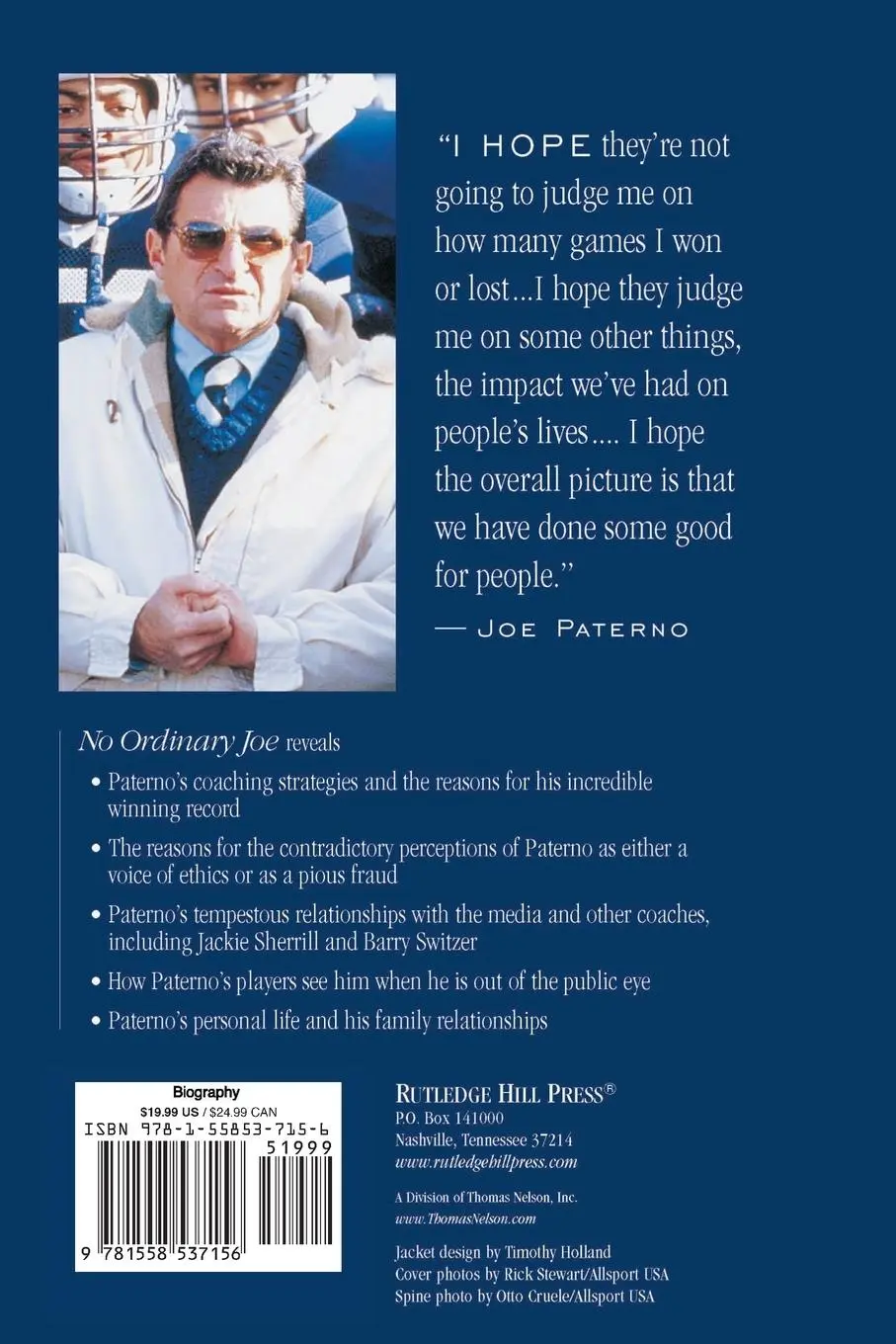 Rückseite: 9781558537156 | No Ordinary Joe | The Biography of Joe Paterno | Michael O'Brien