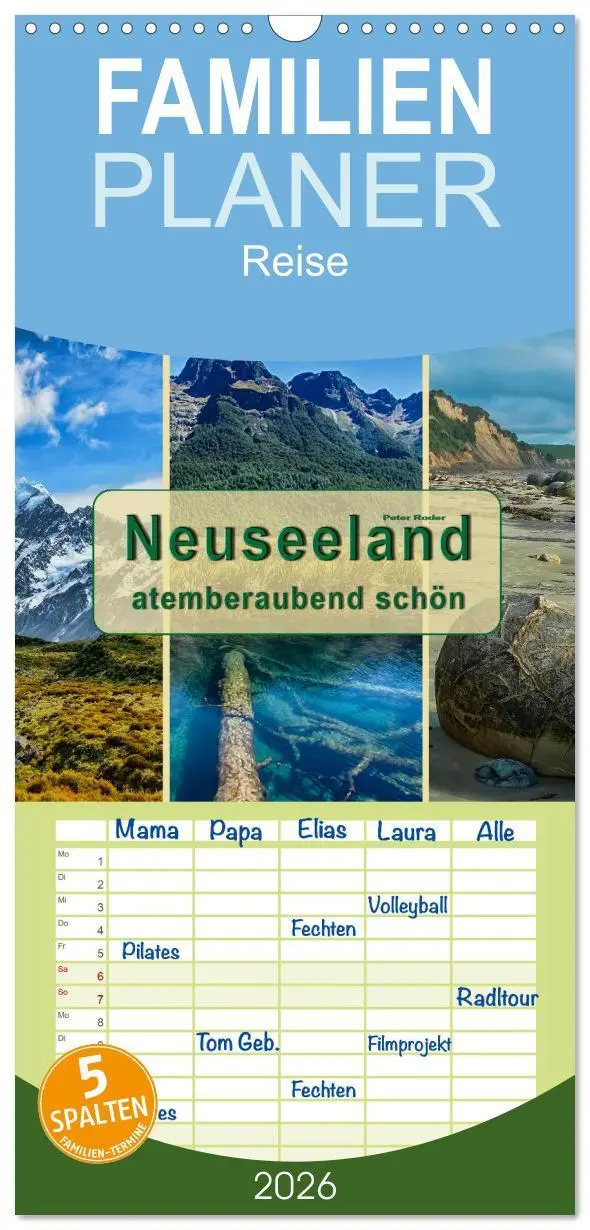 Cover: 9783516517156 | Familienplaner 2026 - Neuseeland - atemberaubend schön mit 5...