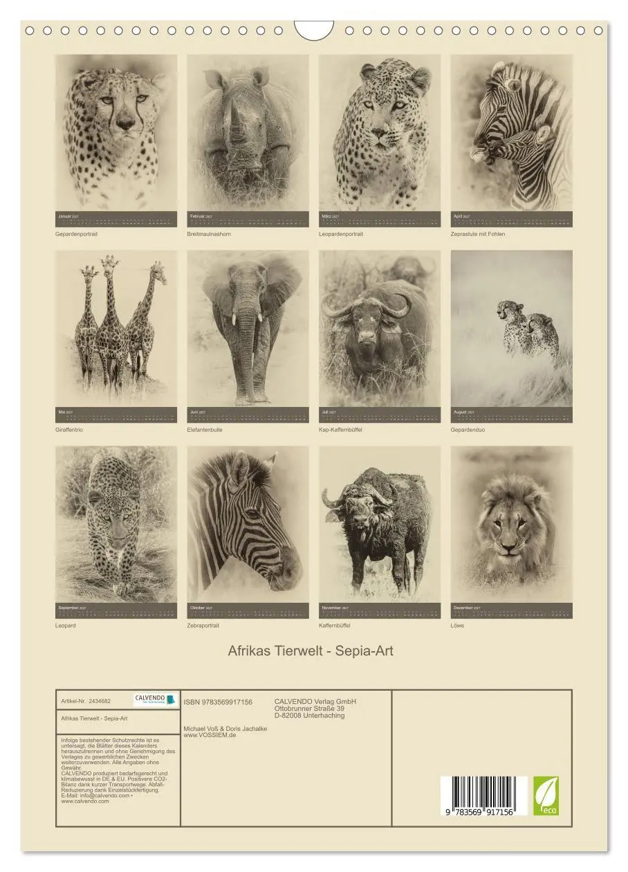 Bild: 9783569917156 | Afrikas Tierwelt - Sepia-Art (Wandkalender 2027 DIN A3 hoch),...