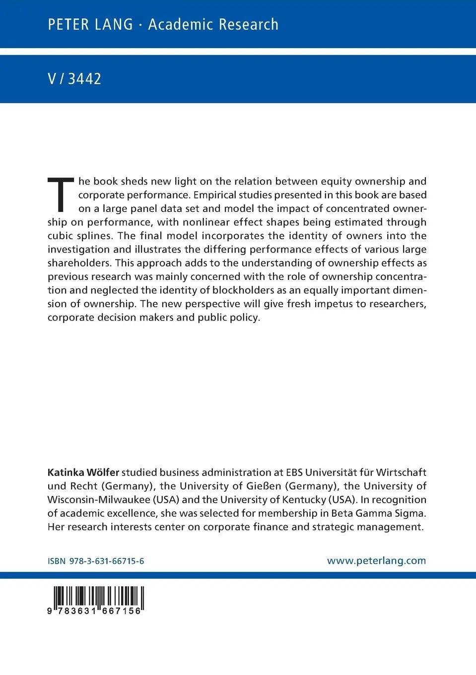 Rückseite: 9783631667156 | Ownership Structure and Corporate Performance | Katinka Wölfer | Buch