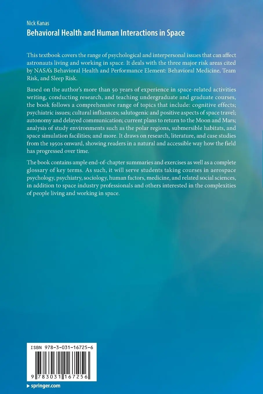 Rückseite: 9783031167256 | Behavioral Health and Human Interactions in Space | Nick Kanas | Buch