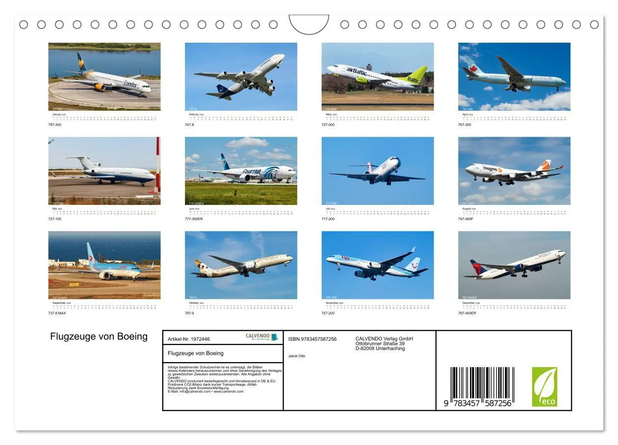 Bild: 9783457587256 | Flugzeuge von Boeing (Wandkalender 2026 DIN A4 quer), CALVENDO...