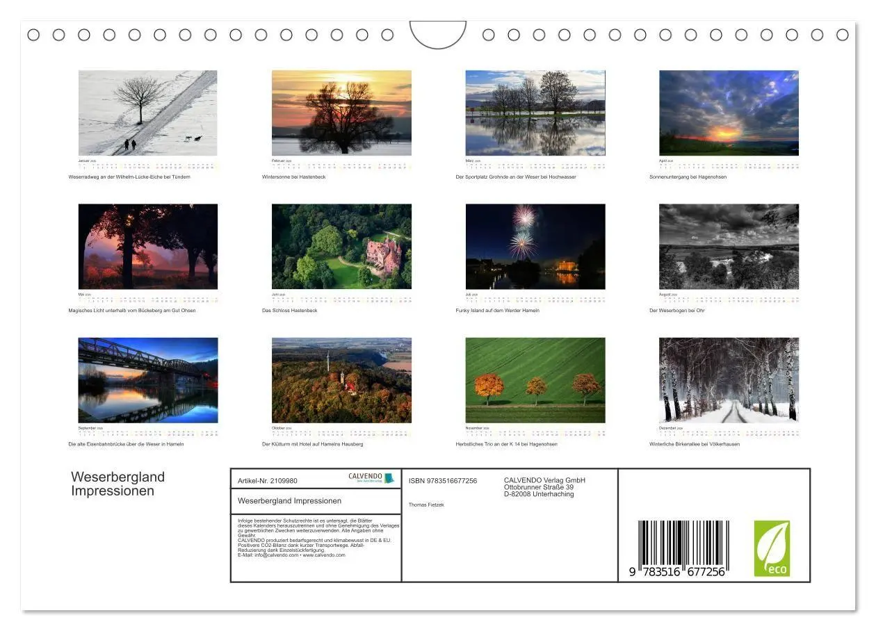 Bild: 9783516677256 | Weserbergland Impressionen (Wandkalender 2026 DIN A4 quer),...