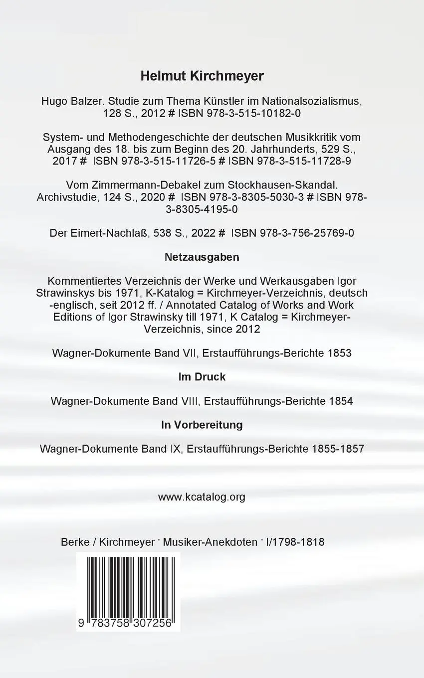 Rückseite: 9783758307256 | Kompendium Musiker-Anekdoten Erster Band 1798-1818 | Taschenbuch