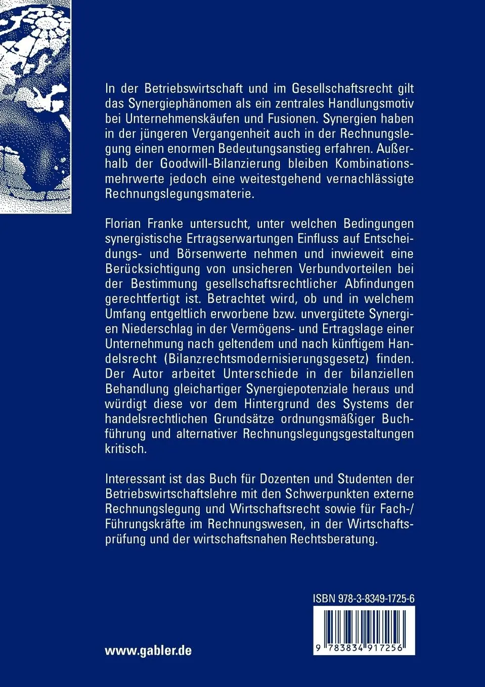 Rückseite: 9783834917256 | Synergien in Rechtsprechung und Rechnungslegung | Florian Franke | xx