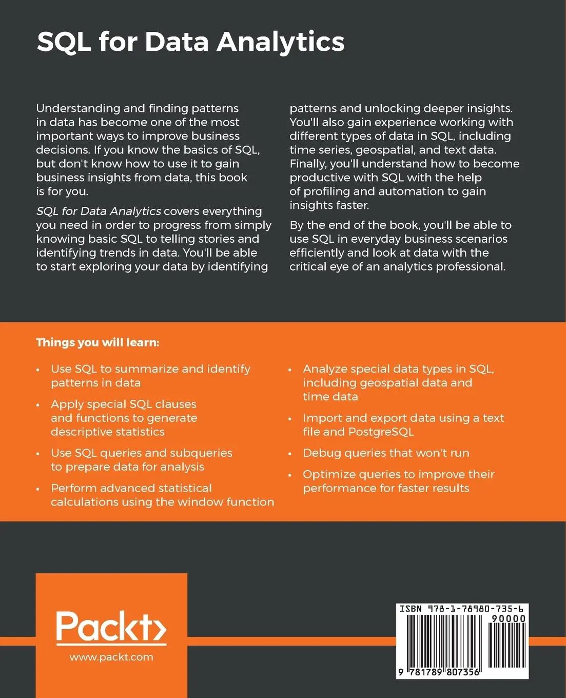 Rückseite: 9781789807356 | SQL for Data Analytics | Upom Malik (u. a.) | Taschenbuch | Englisch