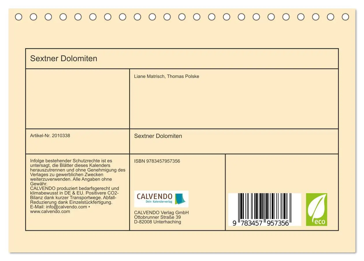 Bild: 9783457957356 | Sextner Dolomiten (Tischkalender 2026 DIN A5 quer), CALVENDO...