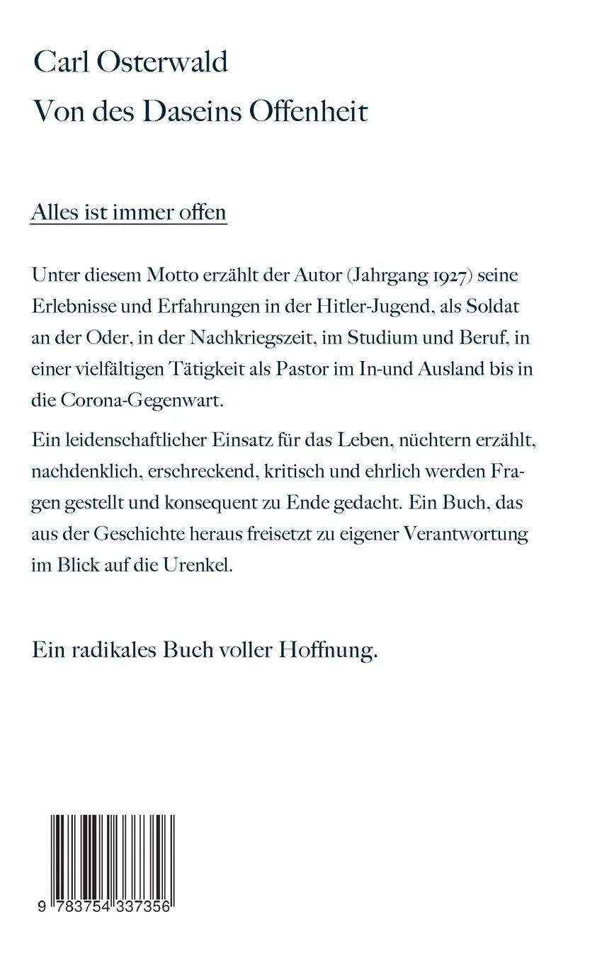 Rückseite: 9783754337356 | Von des Daseins Offenheit | Carl Osterwald | Taschenbuch | Paperback