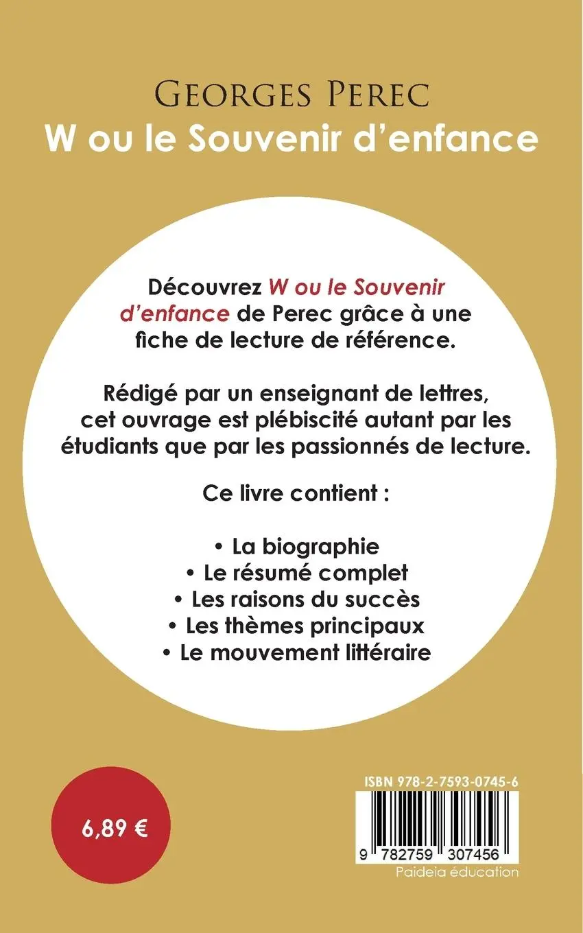 Rückseite: 9782759307456 | Fiche de lecture W ou le Souvenir d'enfance (Étude intégrale) | Perec