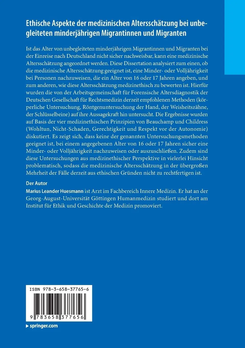 Rückseite: 9783658377656 | Ethische Aspekte der medizinischen Altersschätzung bei...