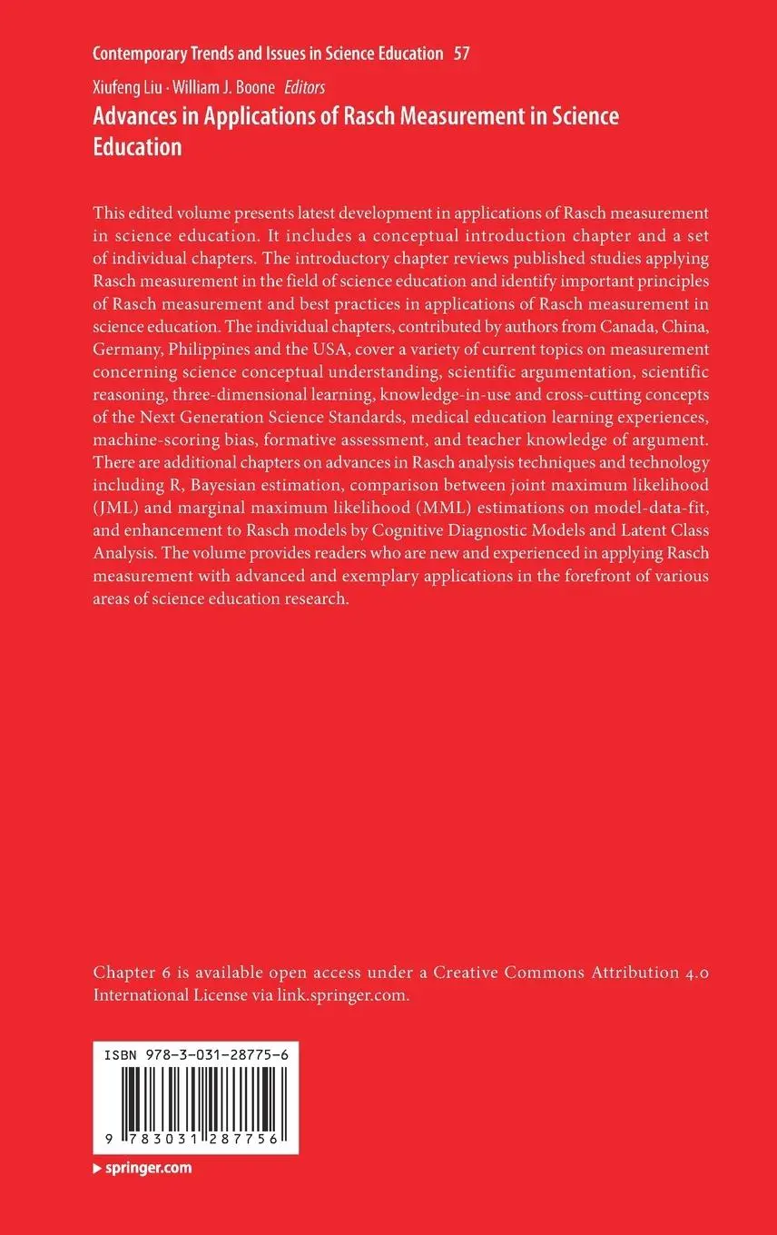 Rückseite: 9783031287756 | Advances in Applications of Rasch Measurement in Science Education