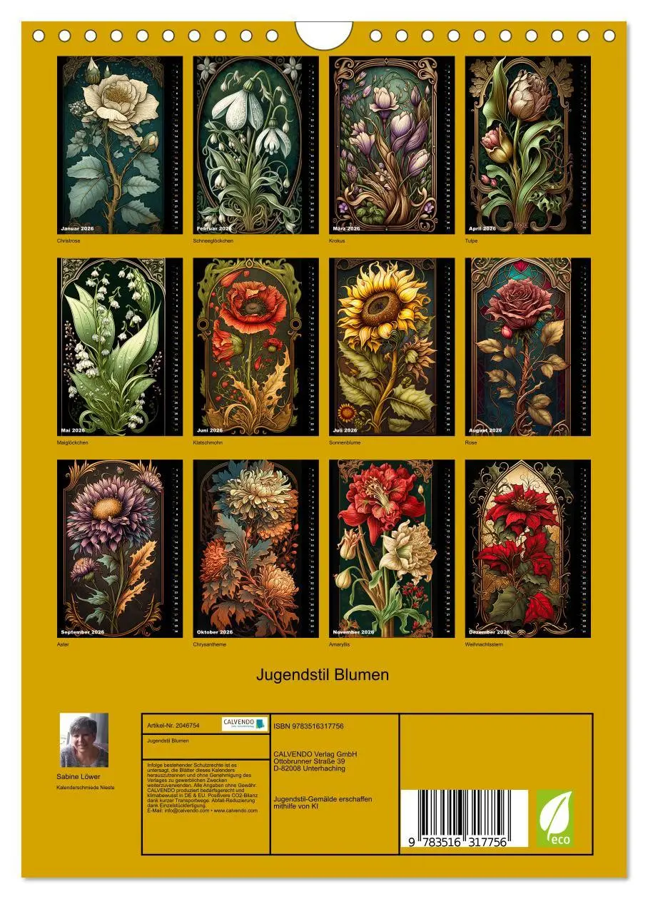 Bild: 9783516317756 | Jugendstil Blumen (Wandkalender 2026 DIN A4 hoch), CALVENDO...