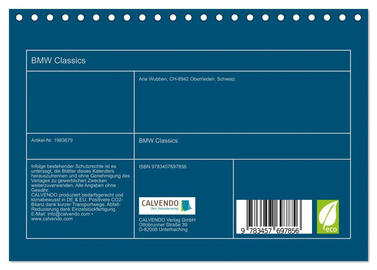 Bild: 9783457697856 | BMW Classics (Tischkalender 2026 DIN A5 quer), CALVENDO Monatskalender