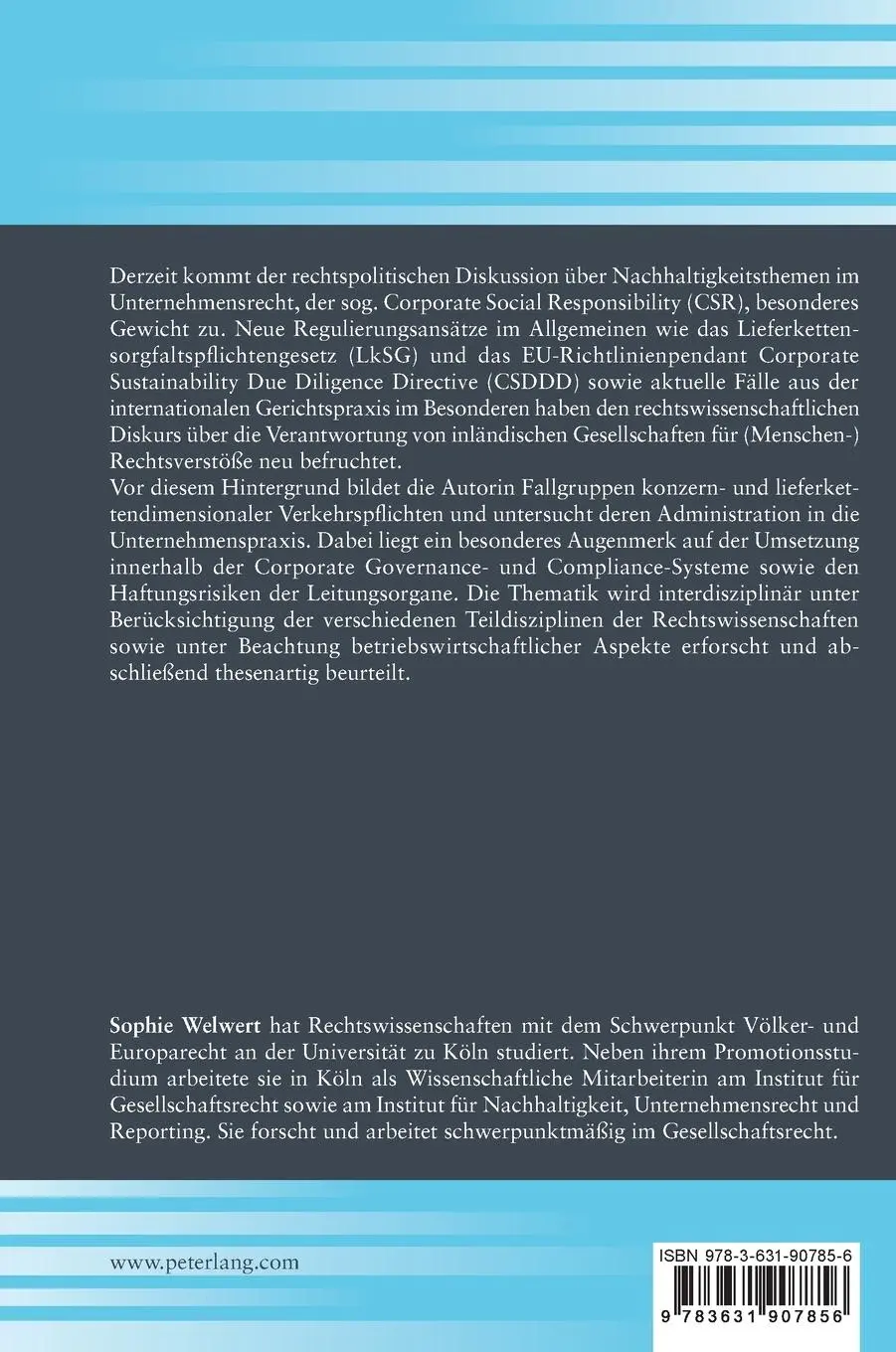 Rückseite: 9783631907856 | Menschenrechtsverantwortung deutscher Konzerne | Sophie Welwert | Buch