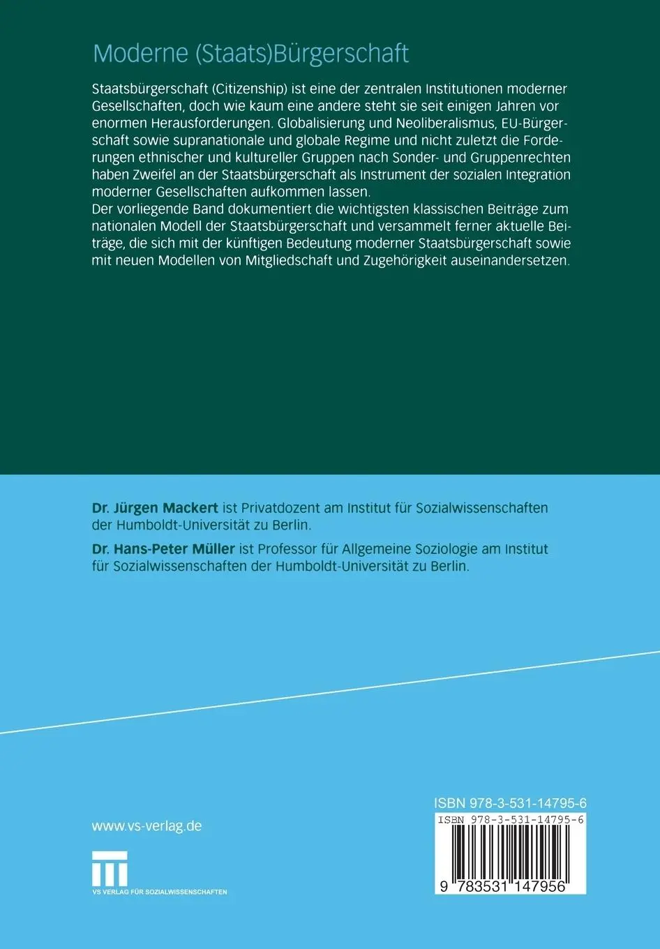 Rückseite: 9783531147956 | Moderne (Staats)Bürgerschaft | Hans-Peter Müller (u. a.) | Taschenbuch