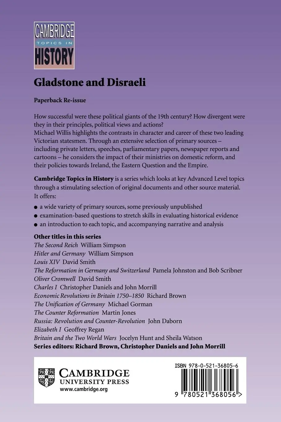 Rückseite: 9780521368056 | Gladstone and Disraeli | Principles and Policies | Michael Willis