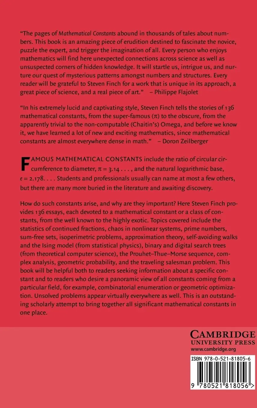 Rückseite: 9780521818056 | Mathematical Constants | S. Finch (u. a.) | Buch | Englisch | 2010