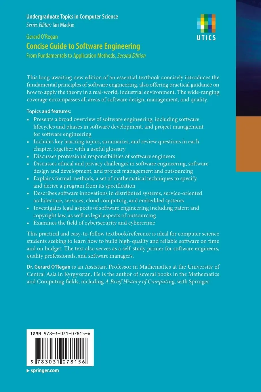 Rückseite: 9783031078156 | Concise Guide to Software Engineering | Gerard O'Regan | Taschenbuch