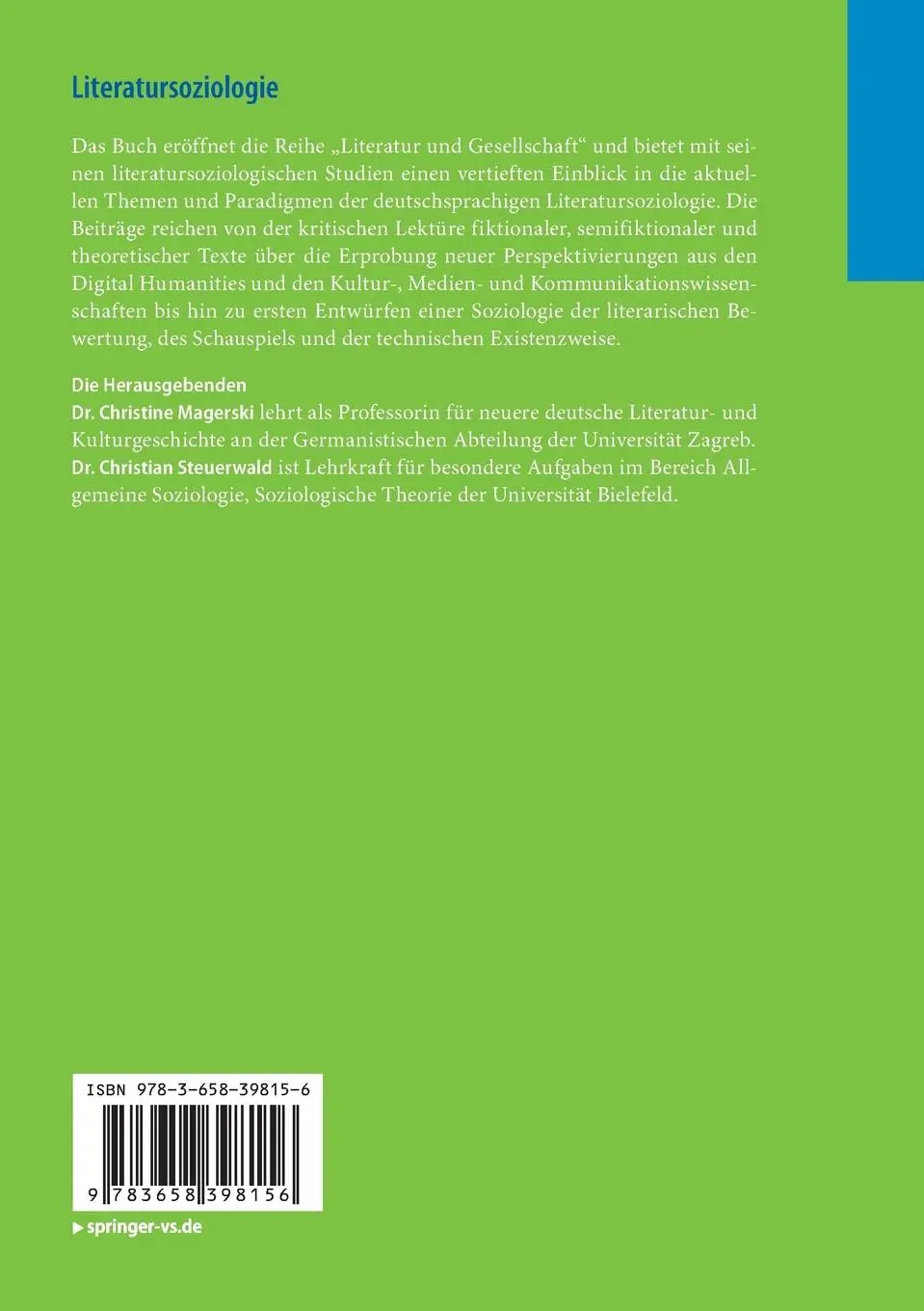 Rückseite: 9783658398156 | Literatursoziologie | Zu ihrer Aktualität und ihren Möglichkeiten | vi