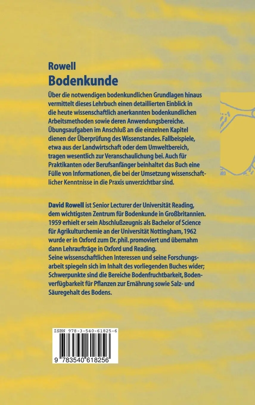 Rückseite: 9783540618256 | Bodenkunde | Untersuchungsmethoden und ihre Anwendungen | Rowell