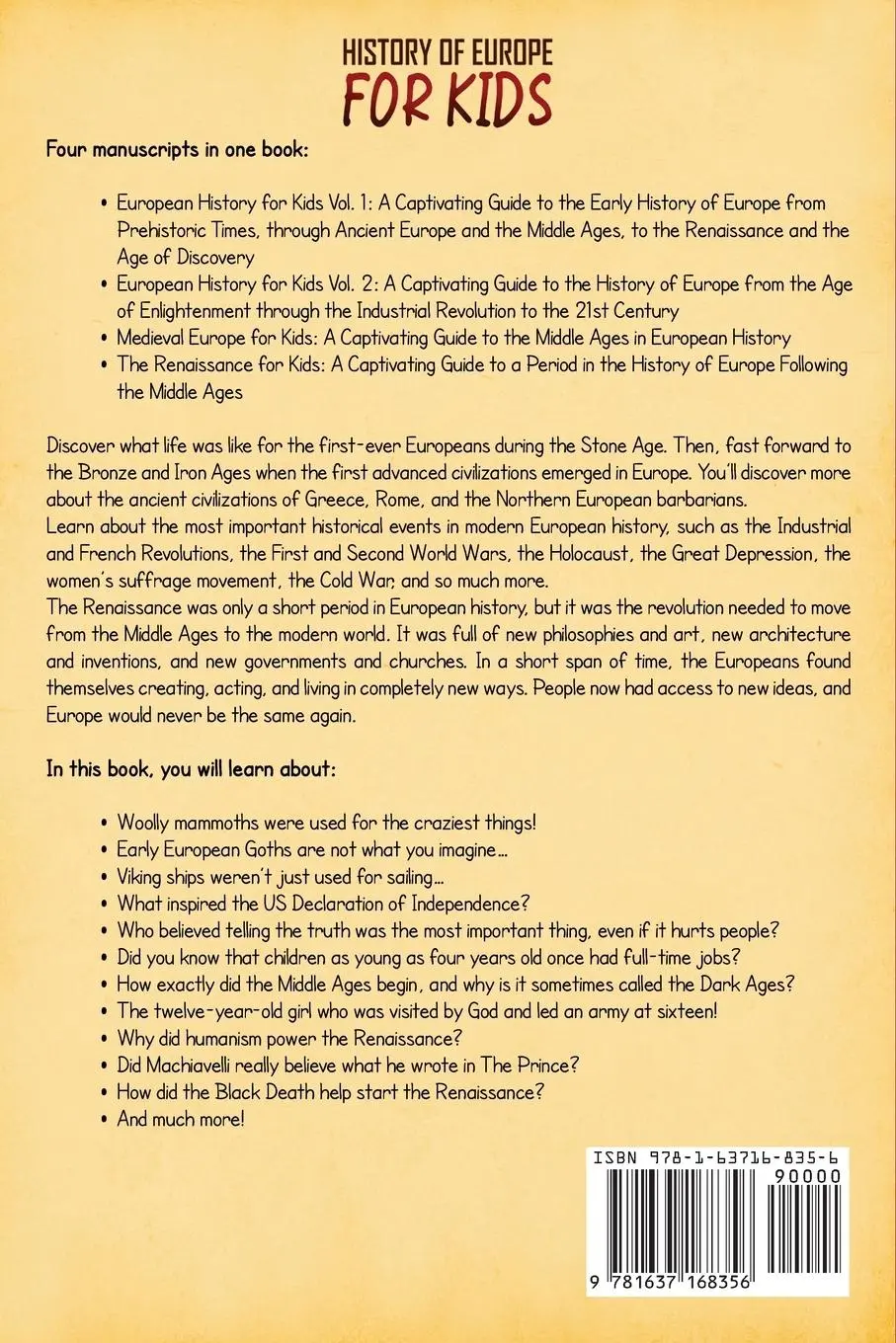 Rückseite: 9781637168356 | History of Europe for Kids | Captivating History | Taschenbuch | 2023