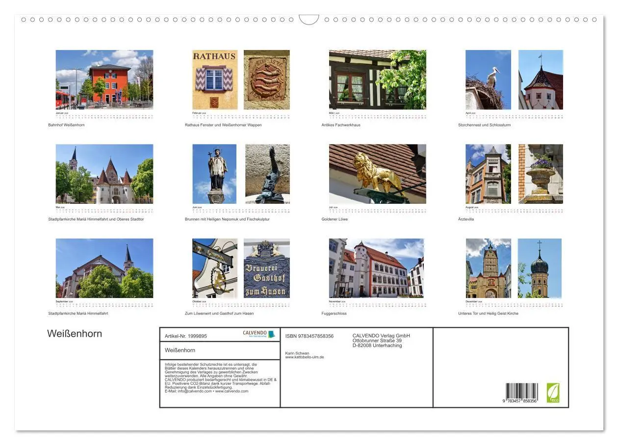 Bild: 9783457858356 | Weißenhorn (Wandkalender 2026 DIN A2 quer), CALVENDO Monatskalender