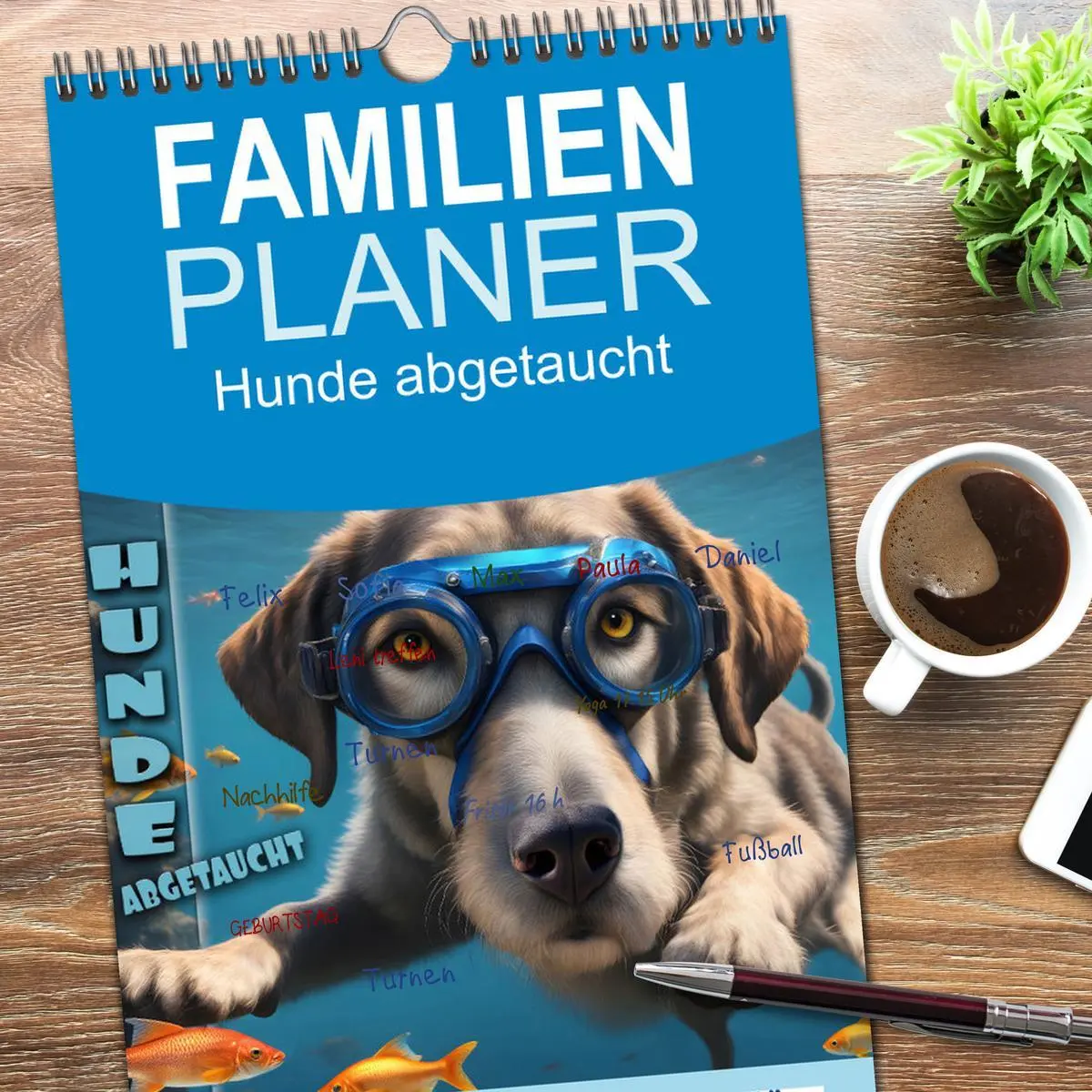 Bild: 9783516498356 | Familienplaner 2026 - Hunde abgetaucht mit 5 Spalten (Wandkalender,...