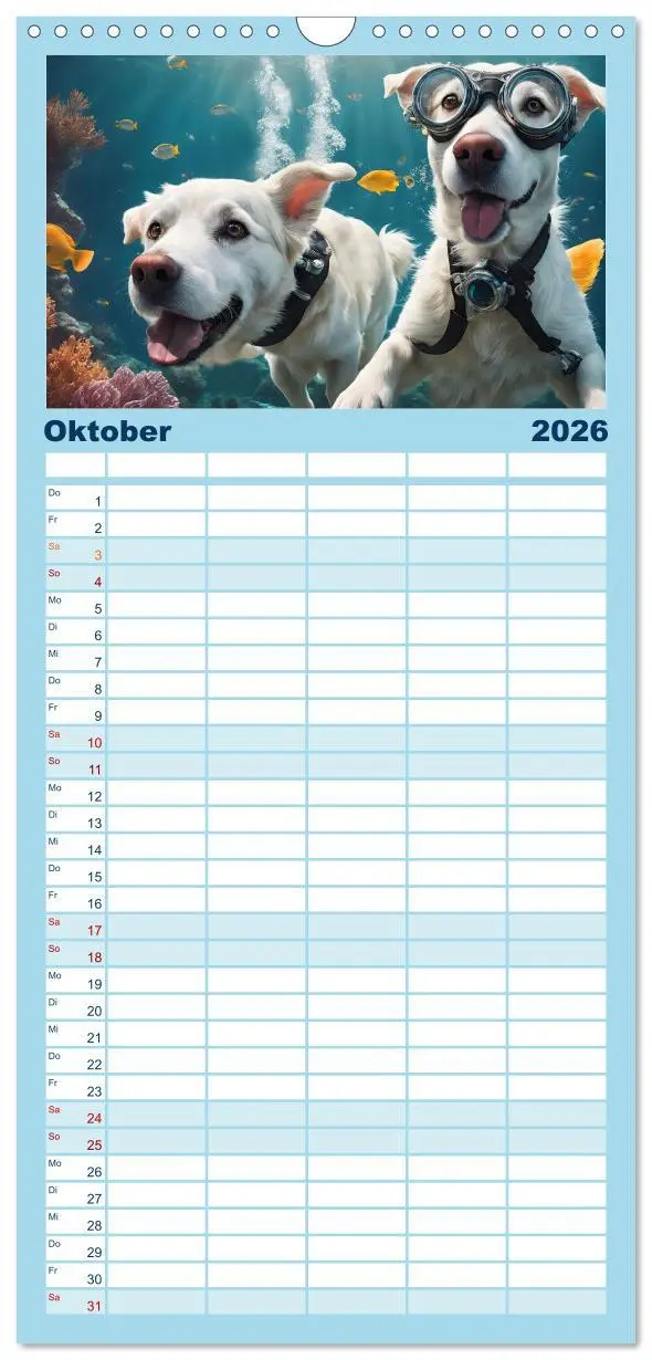 Bild: 9783516498356 | Familienplaner 2026 - Hunde abgetaucht mit 5 Spalten (Wandkalender,...