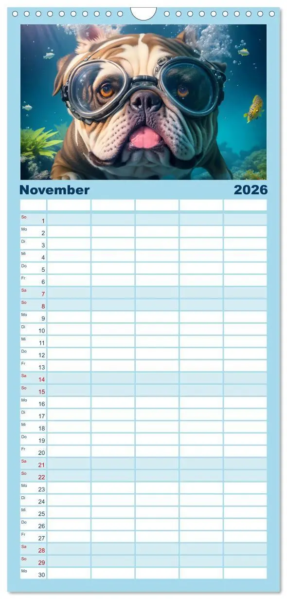 Bild: 9783516498356 | Familienplaner 2026 - Hunde abgetaucht mit 5 Spalten (Wandkalender,...