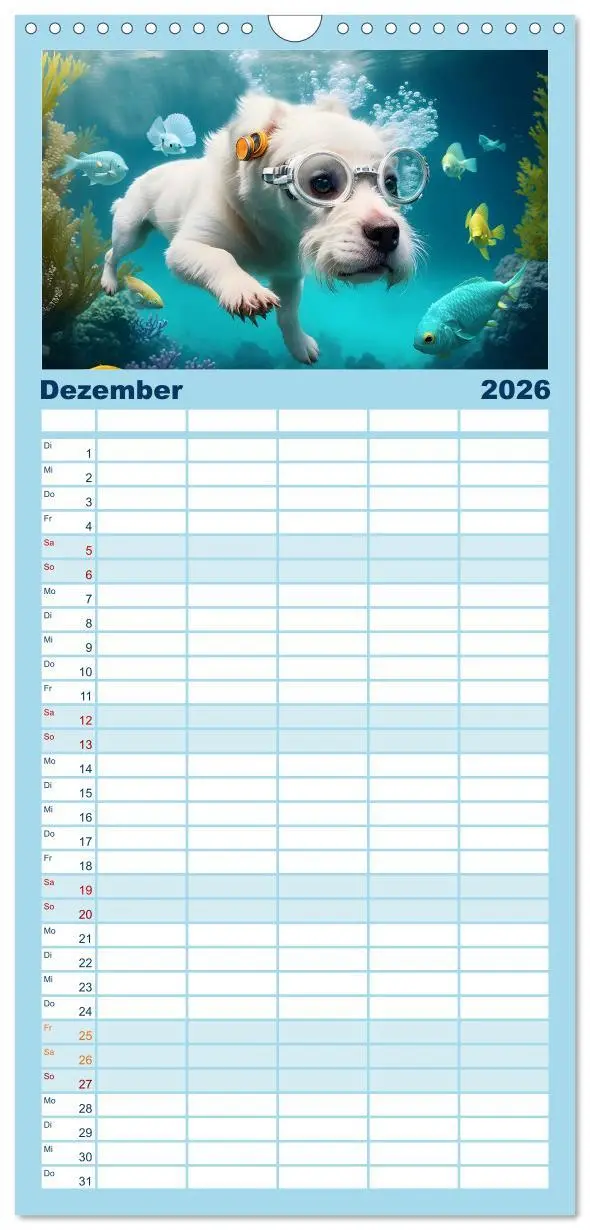 Bild: 9783516498356 | Familienplaner 2026 - Hunde abgetaucht mit 5 Spalten (Wandkalender,...