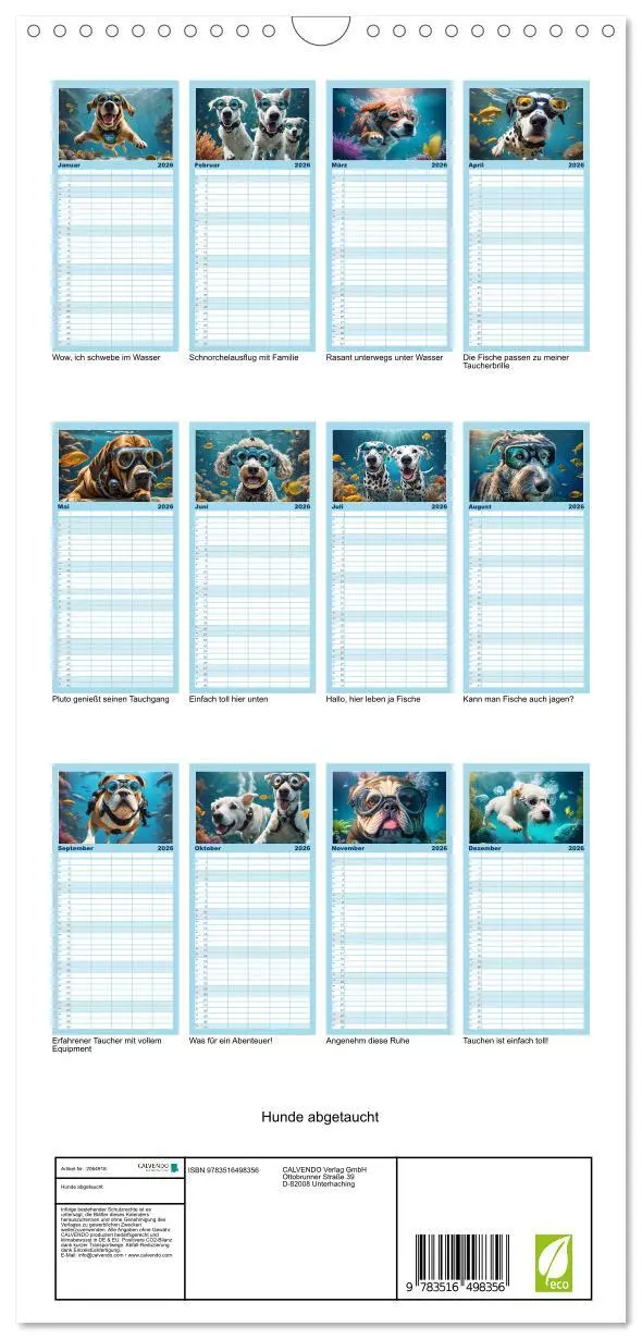 Bild: 9783516498356 | Familienplaner 2026 - Hunde abgetaucht mit 5 Spalten (Wandkalender,...