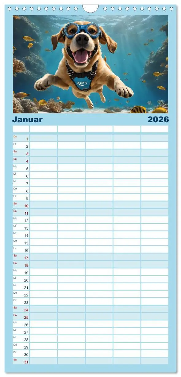 Bild: 9783516498356 | Familienplaner 2026 - Hunde abgetaucht mit 5 Spalten (Wandkalender,...