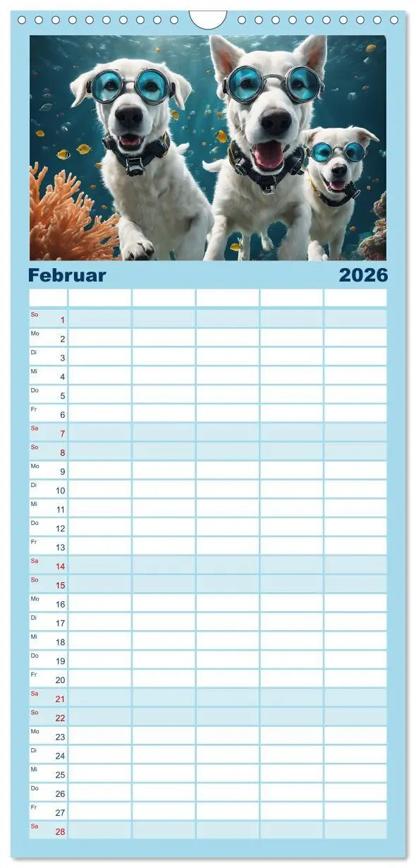 Bild: 9783516498356 | Familienplaner 2026 - Hunde abgetaucht mit 5 Spalten (Wandkalender,...