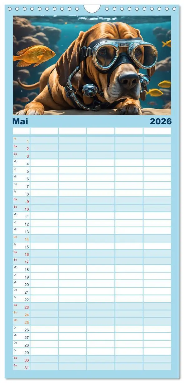 Bild: 9783516498356 | Familienplaner 2026 - Hunde abgetaucht mit 5 Spalten (Wandkalender,...