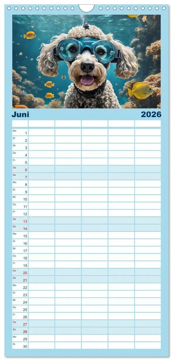 Bild: 9783516498356 | Familienplaner 2026 - Hunde abgetaucht mit 5 Spalten (Wandkalender,...