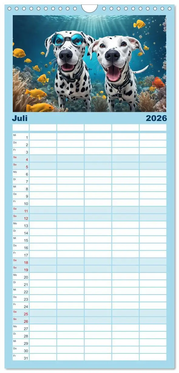 Bild: 9783516498356 | Familienplaner 2026 - Hunde abgetaucht mit 5 Spalten (Wandkalender,...