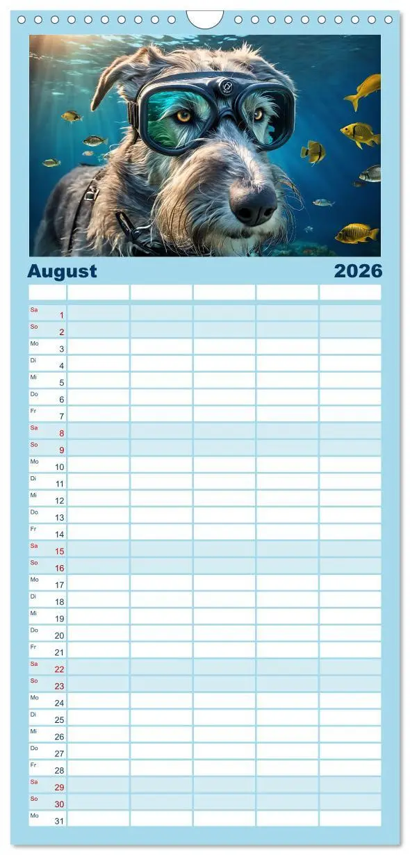 Bild: 9783516498356 | Familienplaner 2026 - Hunde abgetaucht mit 5 Spalten (Wandkalender,...