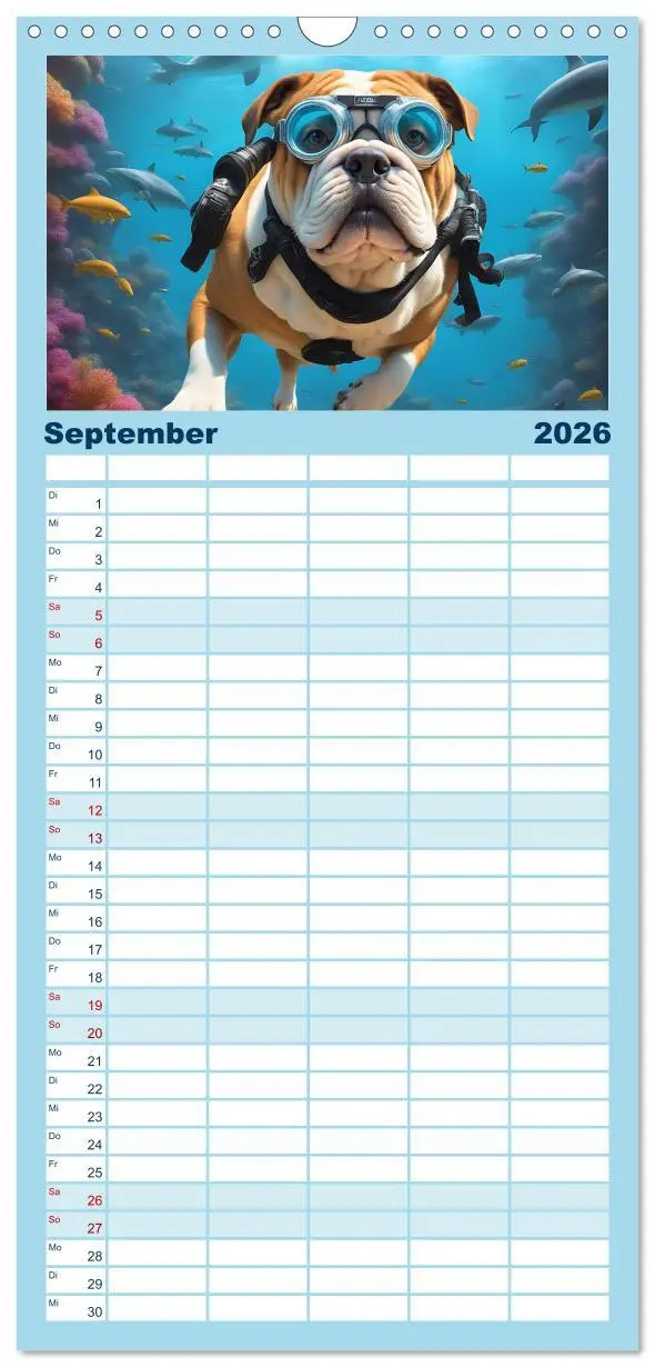 Bild: 9783516498356 | Familienplaner 2026 - Hunde abgetaucht mit 5 Spalten (Wandkalender,...