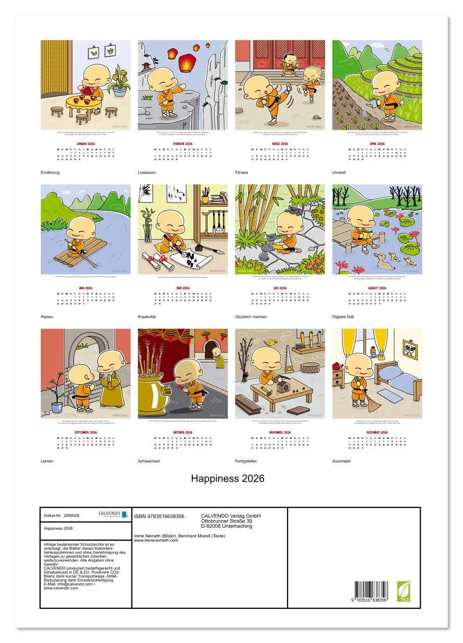 Bild: 9783516638356 | Happiness 2026 (Wandkalender 2026 DIN A2 hoch), CALVENDO...