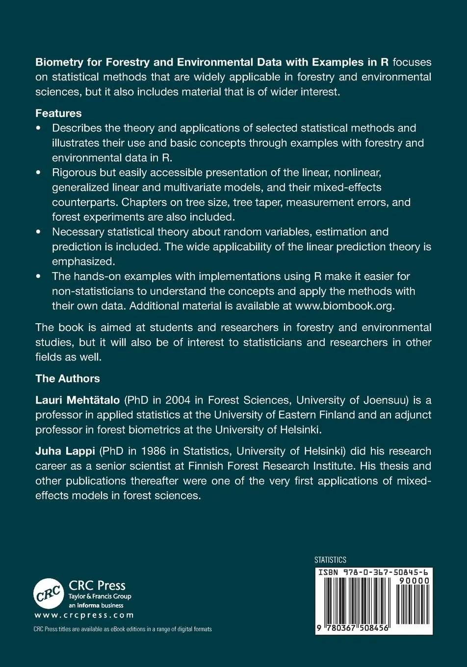 Rückseite: 9780367508456 | Biometry for Forestry and Environmental Data | With Examples in R