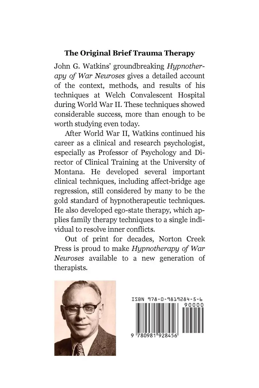 Rückseite: 9780981928456 | Hypnotherapy of War Neuroses | A Clinical Psychologist's Casebook