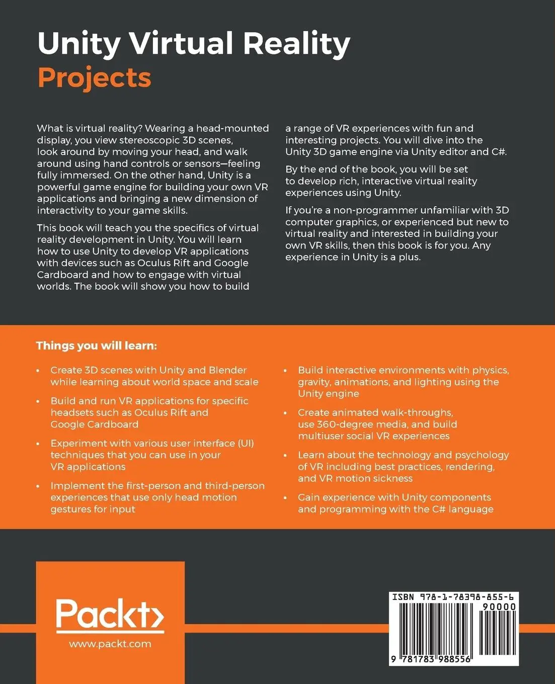 Rückseite: 9781783988556 | Unity Virtual Reality Projects | Jonathan Linowes | Taschenbuch | 2015
