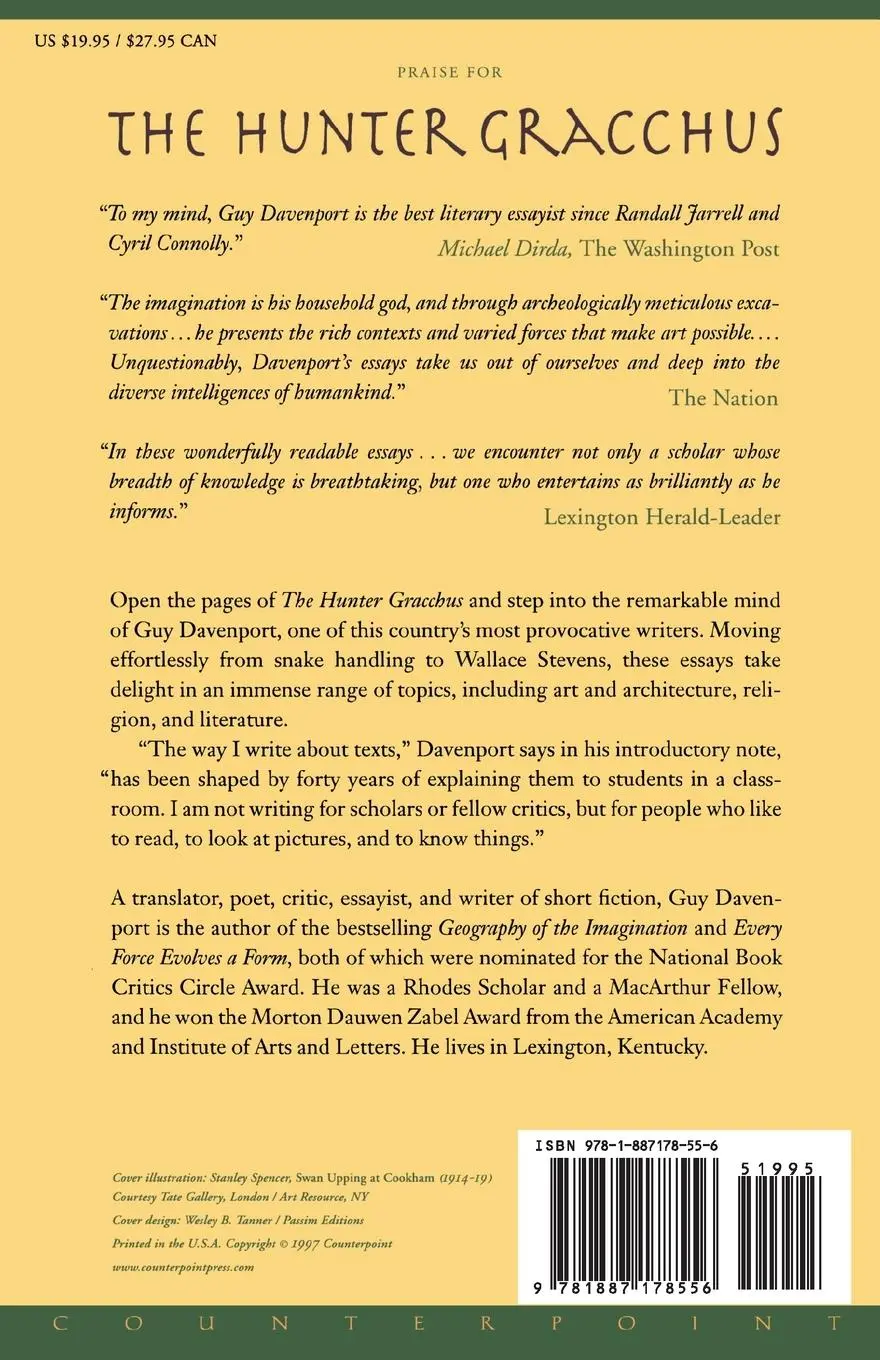 Rückseite: 9781887178556 | The Hunter Gracchus | And Other Papers on Literature and Art | Buch